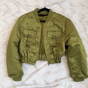 Forever 21 Olive Green Cropped Bomber Jacket